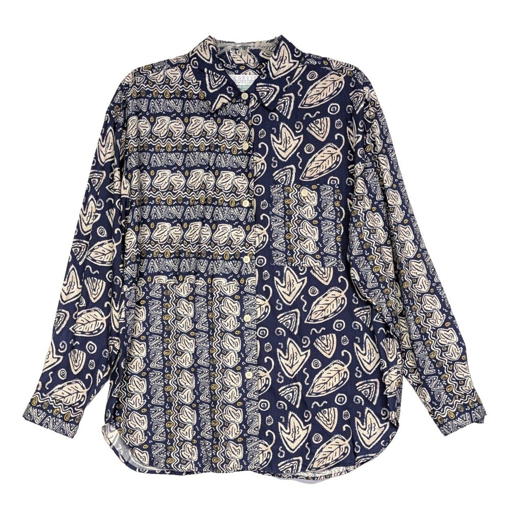 Vintage Segrets Sun Prints Button Up Shirt Womens M Purple Abstract Leaves